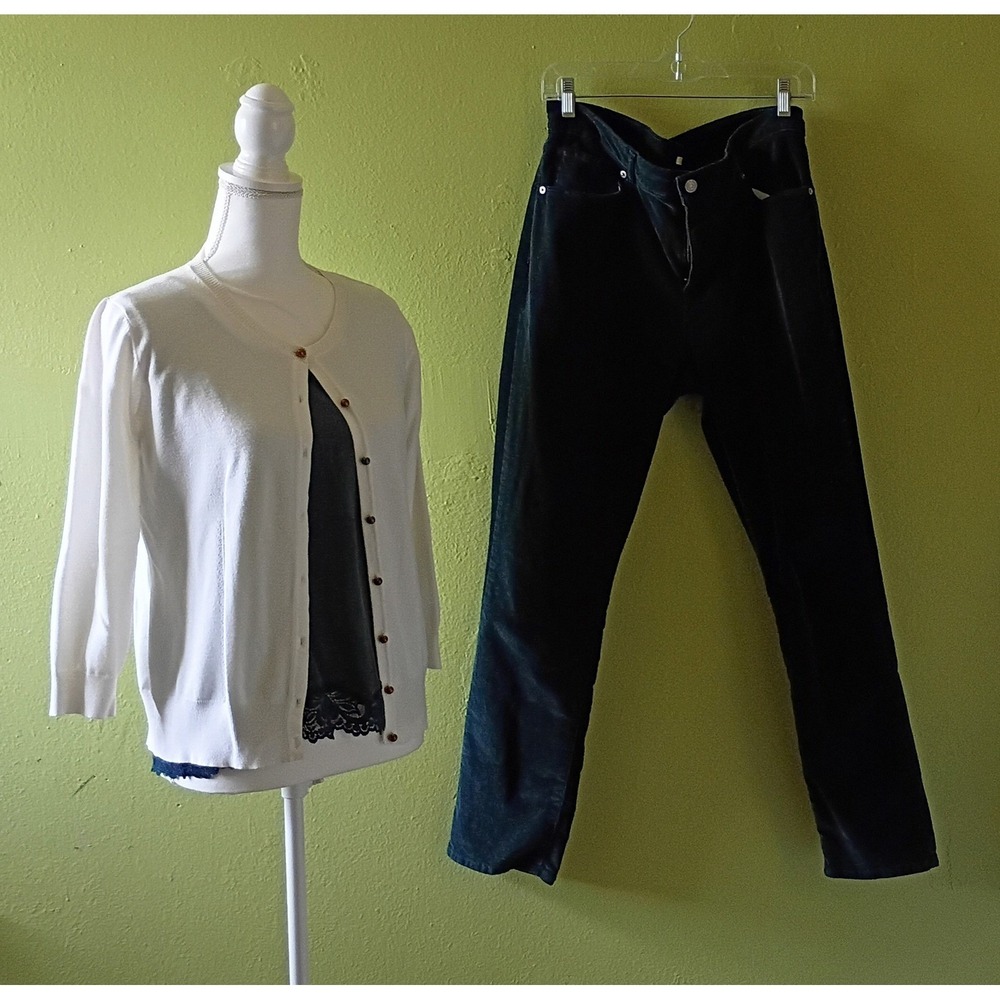 Set of 3 Teacher  Levi Emerald Corduroy Pants 14 Cardi L Emerald Green Top